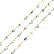 Ion Plating(IP) 304 Stainless Steel Link Chains, Natural Howlite Beads & Spool, Soldered, Real 18K Gold Plated, 6.5x2.7mm, about 32.81 Feet(10m)/Roll(CHS-A010-02G-05)
