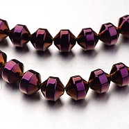 Electroplate Non-magnetic Synthetic Hematite Bead Strands, Bicone, Purple Plated, 6x6mm, Hole: 1mm, about 61pcs/strand, 15.7 inch(G-F300-31A-04)