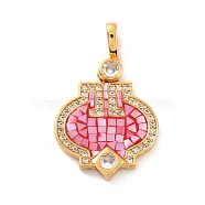 Natural Shell Pendants, with with Clear Cubic Zirconia and Golden Brass Findings, Lantern, Red, 30x18.5x2.5mm, Hole: 5x3.5mm(KK-K257-08B-G)
