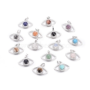 Natural & Synthetic Mixed Gemstone Pendants, with Platinum Tone Brass Findings and Crystal Rhinestone, Eye, 21.5x33.3x7.5mm, Hole: 7x5mm(G-L512-H)