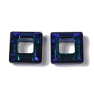 Transparent Electroplate Glass Pendant, Full Rainbow Plated, Faceted, Square, Blue, 14x14x5mm, Hole: 6.8mm(GLAA-Q101-01A-FR01)