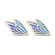 Fashion DIY Earrings Jewelry Accessories, Imitation Metal Cloth Pendants, Wing, Sky Blue, 31x18x0.6mm, Hole: 0.8mm(X-FIND-R083-B05-06)