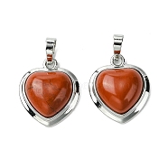 Natural Red Jasper Pendants, Heart Charms with Rack Plating Platinum Plated Brass Findings, Cadmium Free & Lead Free, Cadmium Free & Lead Free, 23x19.5x8~9mm, Hole: 7x5mm(G-C114-03P-21)