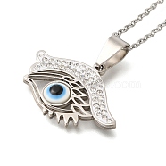 304 Stainless Steel Crystal Rhinestone Evil Eye Pendant Cable Chain Necklaces, Blue Resin Devil Eye Pendant Necklaces, Stainless Steel Color, 19.45 inch(49.4cm)(NJEW-Q002-03P)