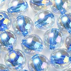 UV Plating Transparent Rainbow Iridescent Acrylic Beads, Round, Royal Blue, 16x15.5mm, Hole: 3mm(OACR-F004-01C)