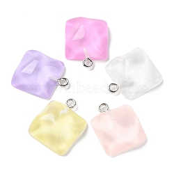 Translucent Resin Pendants, Water Ripple Charms with Platinum Plated Iron Loops, Mixed Color, Square, 20x16x7.5mm, Hole: 2mm(RESI-A025-06D)