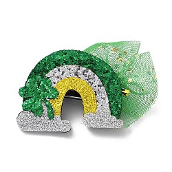 Saint Patrick's Day Sequins Felt Alligator Hair Clips, with Iron Clips, for Girl Child, Rainbow, 60x76x14.5mm(PHAR-K004-01B)