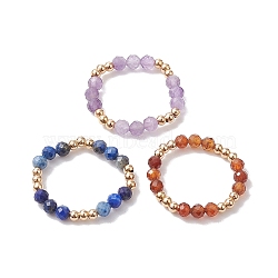 3Pcs Natural Lapis Lazuli/Garnet/Amethyst with Glass Braided Beaded Finger Rings, Mixed Color, Inner Diameter: 17.5~19mm, 3pcs/set(RJEW-JR00672)