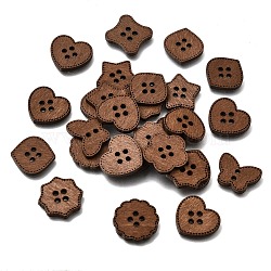 4-Hole Wood Buttons, Mixed Shapes with Stitch Border, Coconut Brown, 15~20x18.5~20x2.5mm, Hole: 2mm(WD-CBA9CDE-01A)