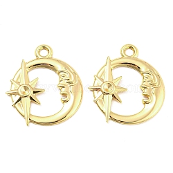 Brass Pendant Rhinestone Settings, Moon with Star Pendants, Real 18K Gold Plated, Fit for 3mm Rhinestone, 34x30x2mm, Hole: 3mm, (KK-L208-39G)