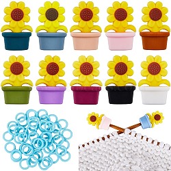 Sunflower Silicone Knitting Needle Point Protectors, Knitting Needle Stoppers with Plastic Stitch Marker Rings, Mixed Color, Rings: 11.5x1mm, Inner Diameter: 7.5mm, 50pcs, Stoppers: 30x19mm, Hole: 1.5mm, 10pcs(DIY-SC0024-02)