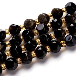 Natural Golden Sheen Obsidian Beads Strands, with Seed Beads, Six Sided Celestial Dice, 6~6.5x6~6.5x6~6.5mm, Hole: 0.5mm, about 25pcs/strand, 7.97''(20.25cm)(G-M367-02A)