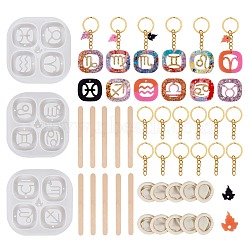 3Pcs 3 Styles Constellations Silicone Molds, Resin Casting Molds, Epoxy Resin Jewelry Making, with 10Pcs Birch Wooden Sticks, 12Pcs Iron Split Key Rings & 12Pcs Jump Rings, White, Molds: 1pc/style(DIY-SZ0002-82)