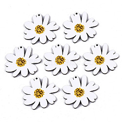 Printed Basswood Pendants, Back Random Color,  Daisy Flower, White, 34x37x3mm, Hole: 1.6mm(WOOD-N006-50)
