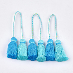 Polycotton(Polyester Cotton) Tassel Big Pendant Decorations, Two Tone, Deep Sky Blue, 280~300mm(FIND-S302-01I)
