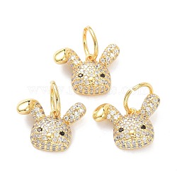 Brass Micro Pave Clear Cubic Zirconia Pendants, with Jump Ring, Long-Lasting Plated, Rabbit, Real 18K Gold Plated, 15x20x5mm, Jump Ring: 10x1mm, 8mm Inner Diameter(ZIRC-L091-090G)