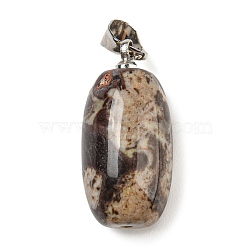 Natural Agate Pendants, Column Charms with Platinum Plated Alloy Snap on Bails, 21x10.5mm, Hole: 3.7x4.7mm(G-D094-05B-P)