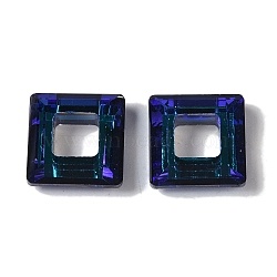 Transparent Electroplate Glass Pendant, Full Rainbow Plated, Faceted, Square, Blue, 14x14x5mm, Hole: 6.8mm(GLAA-Q101-01A-FR01)