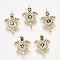 Brass Micro Pave Cubic Zirconia Links, Turtle, Colorful, Golden, 21x14x3.5mm, Hole: 1.2mm(ZIRC-T008-04G)