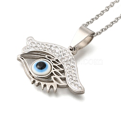 304 Stainless Steel Crystal Rhinestone Evil Eye Pendant Cable Chain Necklaces, Blue Resin Devil Eye Pendant Necklaces, Stainless Steel Color, 19.45 inch(49.4cm)(NJEW-Q002-03P)