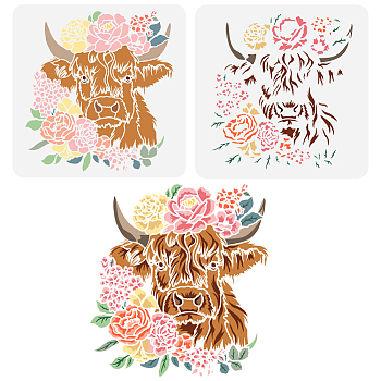 2Pcs 2 Styles PET Hollow Out Drawing Painting Stencils, for DIY Scrapbook, Photo Album, Cattle, 300x300mm, 1pc/style