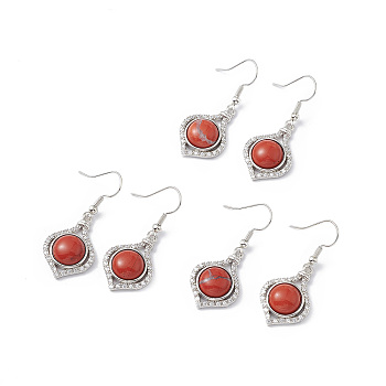 Natural Red Jasper Vase Dangle Earrings, Platinum Brass Jewelry for Women, 40mm, Pin: 0.5mm