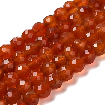 Dyed & Heated Natural Agate Beads Strands, Faceted, Round, Chocolate, 8mm, Hole: 1.2mm, about 48pcs/strand, 15.12''(38.4cm)