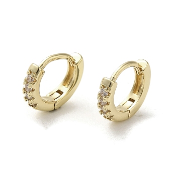 Brass Micro Pave Cubic Zirconia Hoop Earring, Long-Lasting Plated, Ring, Golden, 10.5x2mm