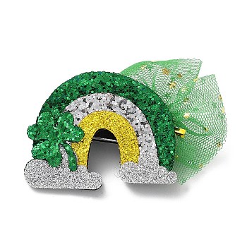 Saint Patrick's Day Sequins Felt Alligator Hair Clips, with Iron Clips, for Girl Child, Rainbow, 60x76x14.5mm
