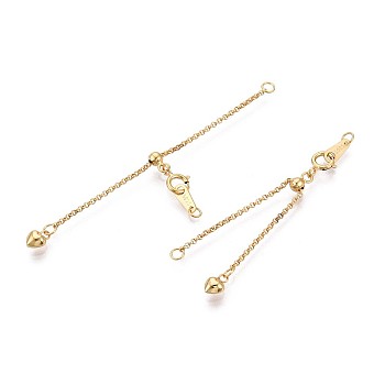 925 Sterling Silver Chain Extenders, Heart, with Lobster Claw Clasps & Charms, Golden, 65x4mm, Hole: 1.8mm