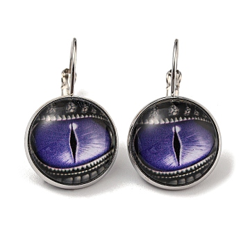 Dragon Eye Glass Leverback Earrings with Brass Earring Pins, Medium Purple, 29mm