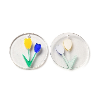 Transparent Acrylic Pendants, Flowers, WhiteSmoke, 28x28x4mm, Hole: 1.8mm