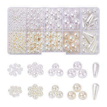 10 Style ABS Plastic & Acrylic Imitation Pearl Beads, Round & Snow & Teardrop, Mixed Color, about 753pcs/box