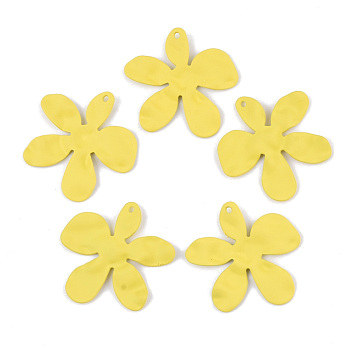 Spray Painted Iron Pendants, Flower, Yellow, 31.5x33x2.5mm, Hole: 1.5mm