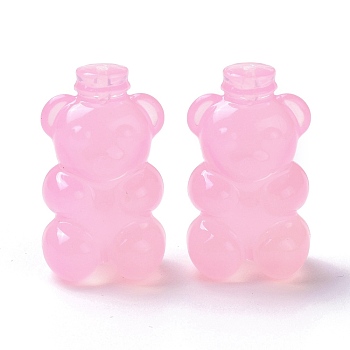 Resin Beads, Imitation Jelly Style, Half Drilled, Bear, Pearl Pink, 25x14x11mm, Hole: 1.2mm