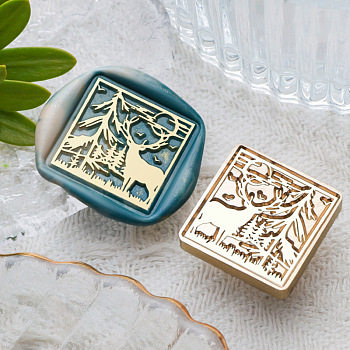 Animal Insect Theme Golden Plated Wax Seal Brass Stamp Head, for Wax Seal Stamp, Deer, 25x25x15mm, Hole: 7mm