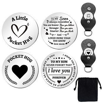 Encouragement To Daughter Theme Flat Round Double-Sided Engraved Stainless Steel Commemorative Decision Maker Coin Set, with Storage Pouch & Drawstring Bags, Boy Pattern, 25x25x2mm
