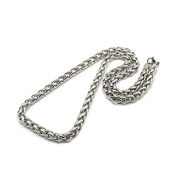 Fashionable 304 Stainless Steel Wheat Chain Necklaces, with Lobster Claw Clasps, Stainless Steel Color, 23.6 inch(60cm)x8mm