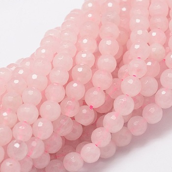 Faceted Round Natural Rose Quartz Bead Strands, 12mm, Hole: 1mm, about 33pcs/strand, 15.3 inch