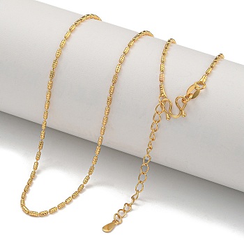 Brass Textured Column Link Chain Necklaces for Women, Real 18K Gold Plated, 17.72 inch(45cm)