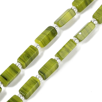 Handmade Lampwork Beads Strands, Rectangle with seed Beads, Olive Drab, 10~11x4.5x4mm, Hole: 0.8mm, about 32~33pcs/strand, 15.94''(40.5cm)