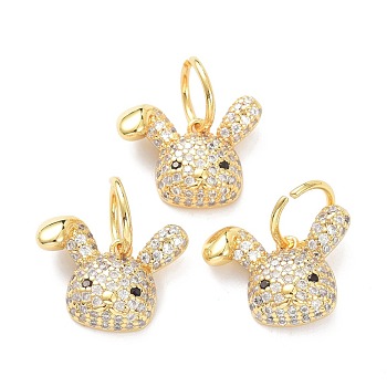 Brass Micro Pave Clear Cubic Zirconia Pendants, with Jump Ring, Long-Lasting Plated, Rabbit, Real 18K Gold Plated, 15x20x5mm, Jump Ring: 10x1mm, 8mm Inner Diameter