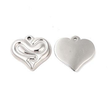 304 Stainless Steel Pendants, Heart with Snake Charms, Stainless Steel Color, 20x22x3mm, Hole: 1.5mm