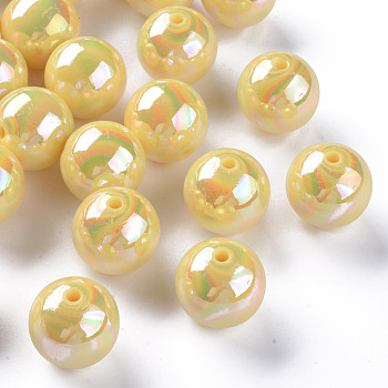 Opaque Acrylic Beads, AB Color Plated, Round, Gold, 20x19mm, Hole: 2~3mm, about 111pcs/500g
