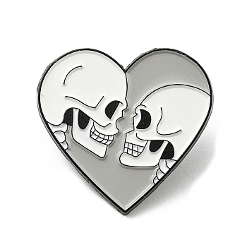 Heart with Skull Lover Enamel Pin, Electrophoresis Black Alloy Brooch for Backpack Clothes, Light Grey, 28.5x30x1.6mm