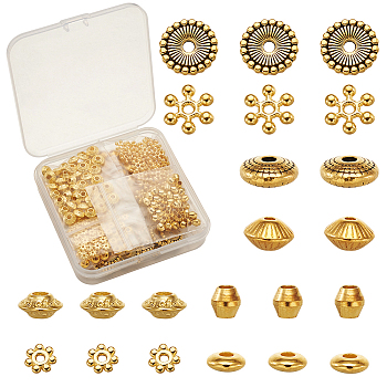 Alloy & Brass Spacer Beads, Flat Round & Bicone & Rondelle & Flower, Mixed Color, 320pcs/box