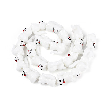 Handmade Bumpy Lampwork Beads Strands, Cat, White, 22~23x13~14x16~18mm, Hole: 1.5mm, about 20pcs/strand, 17.24 inch(43.8cm)