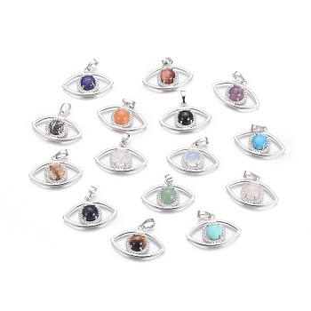 Natural & Synthetic Mixed Gemstone Pendants, with Platinum Tone Brass Findings and Crystal Rhinestone, Eye, 21.5x33.3x7.5mm, Hole: 7x5mm