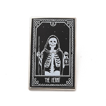 The Hermit IX Tarot Card Alloy Brooch, Skull Badge for Backpack Clothes, Black, 30.5x19x1.8mm
