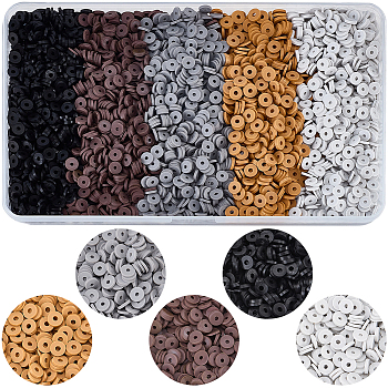 Handmade Polymer Clay Beads, Disc/Flat Round, Heishi Beads, Saddle Brown, 6x1mm, Hole: 2mm